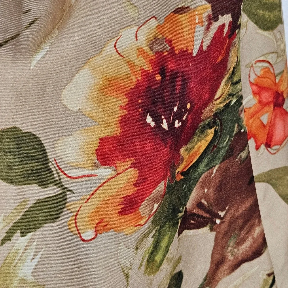 Talbots Petites Silk Wool Floral Midi Skirt Tan Orange Purple Sz. 8P Made in USA